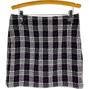 Loft purple white black tweed button preppy office academia mini skirt 10P